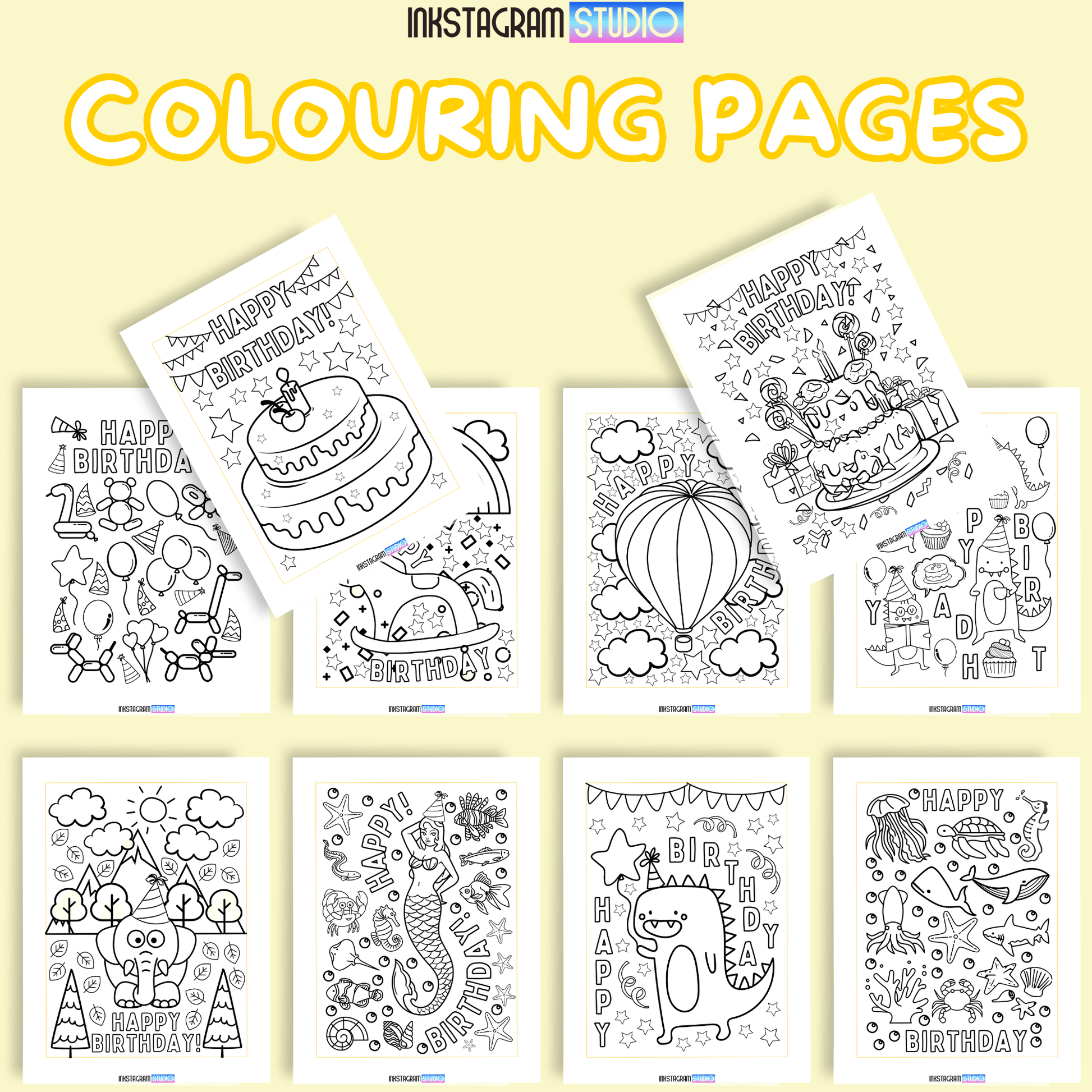 Coloring pages from Birthday Party Games & Activities Planner featuring festive birthday designs.