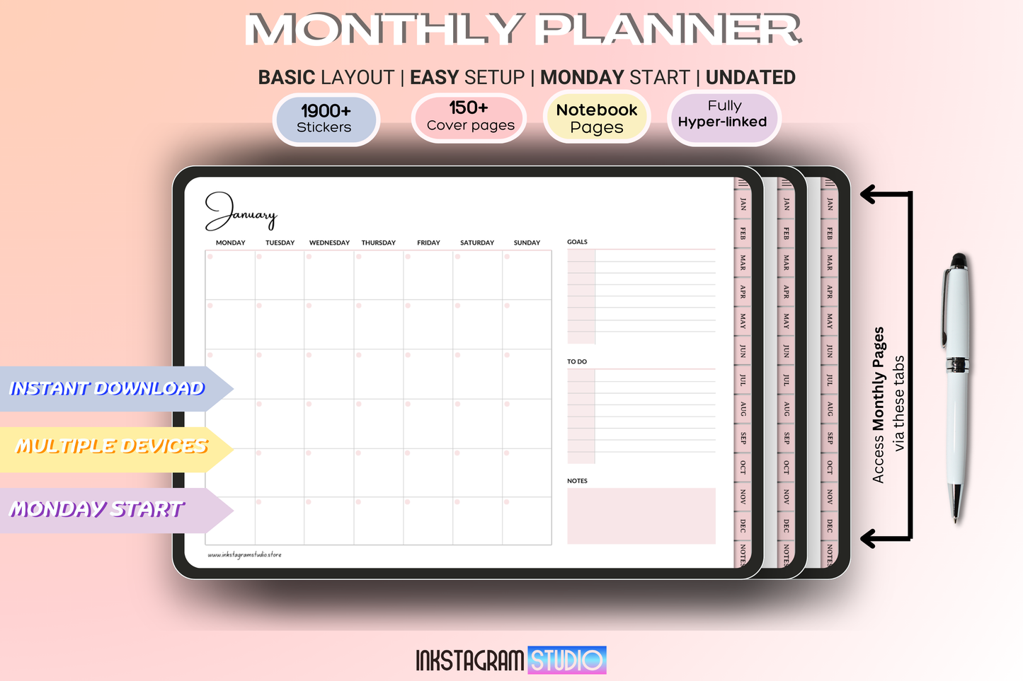 Basic Monthly Planner: Simplify Your Month with Goals, To-Do Lists & 1900+ Stickers