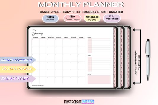 Basic Monthly Planner: Simplify Your Month with Goals, To-Do Lists & 1900+ Stickers