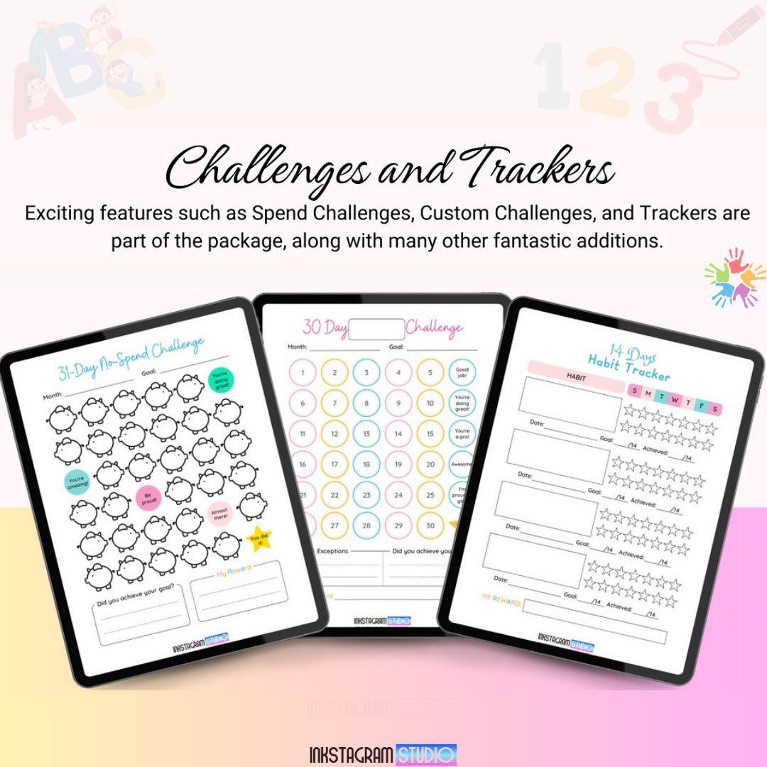 Kids planner with engaging layouts, daily and weekly organization, and creative challenges for children aged 5-12.