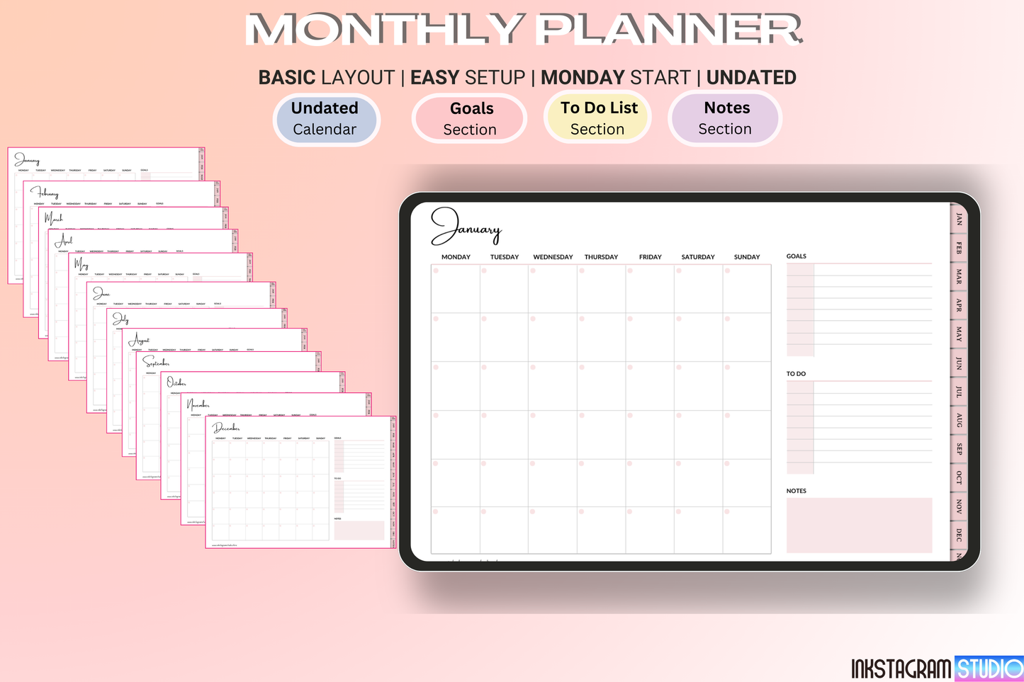 Basic Monthly Planner: Simplify Your Month with Goals, To-Do Lists & 1900+ Stickers