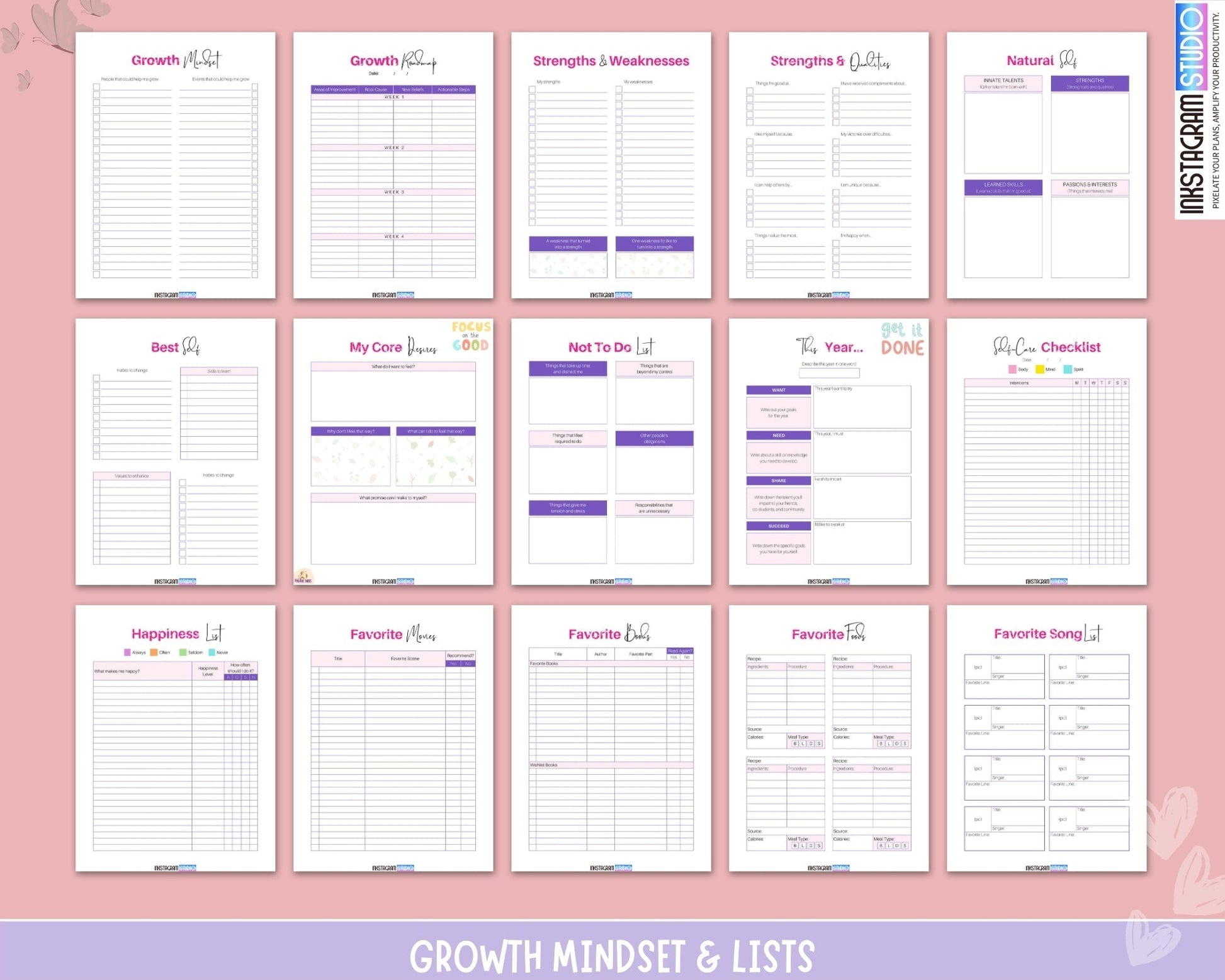 Growth Mindset Journal with colorful pages for tracking thoughts, goals, and dreams.