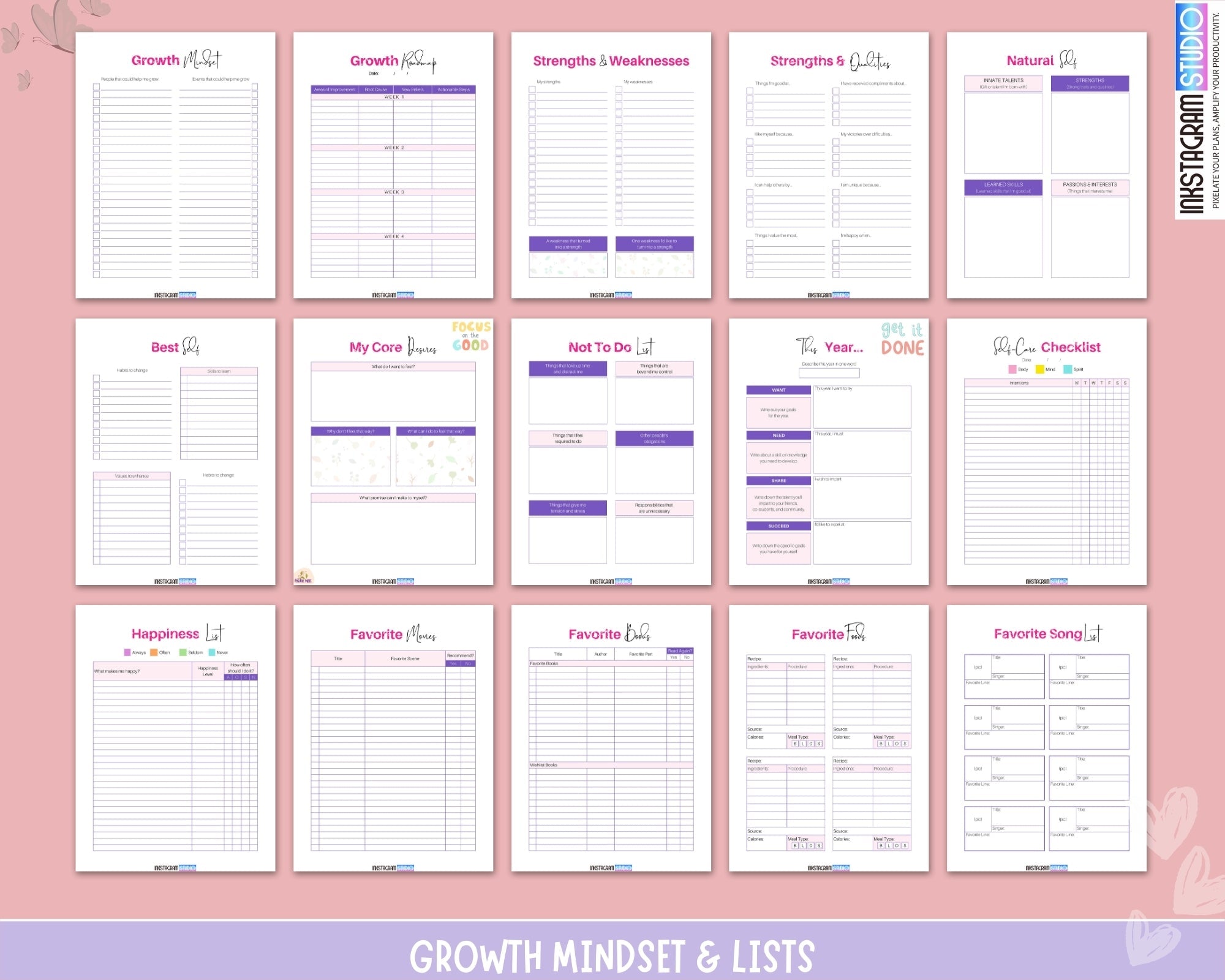 Growth Mindset Journal with colorful pages for tracking thoughts, goals, and dreams.