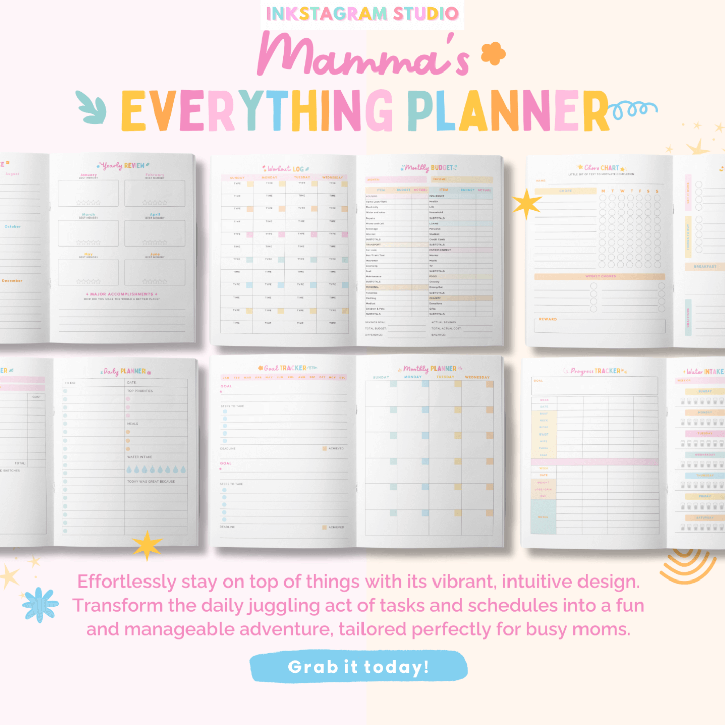 Cutest organizer for busy moms with vibrant designs and planning tools.