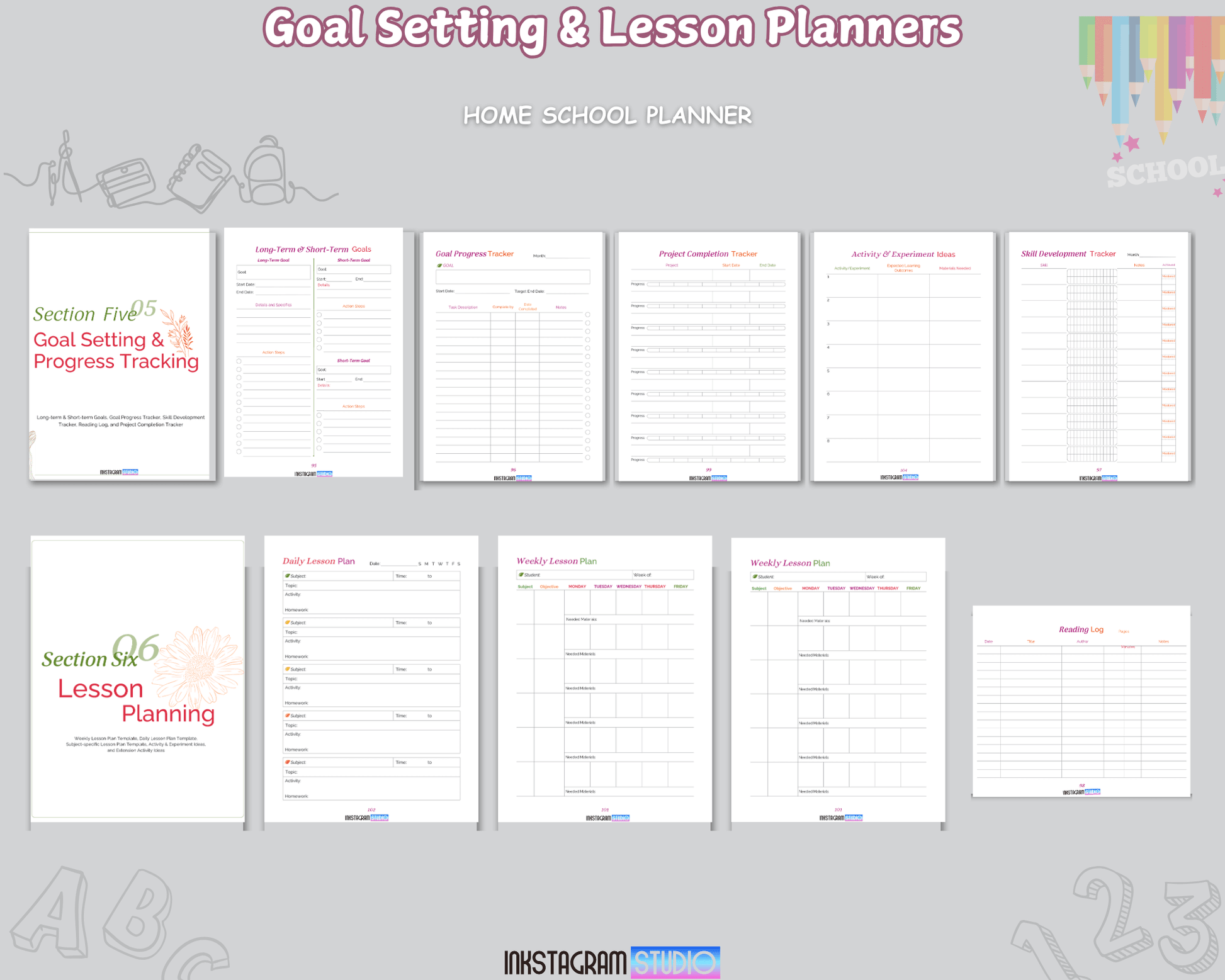 Goal setting and lesson planners from the Ultimate Homeschool Planner.