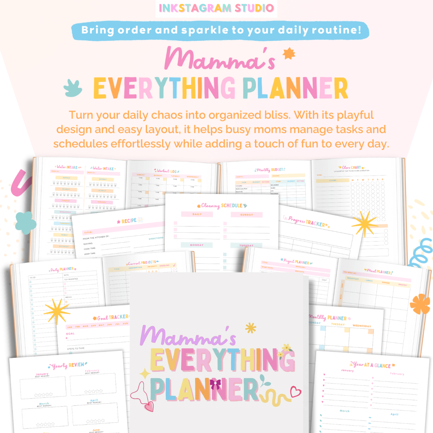 Cutest organizer planner for busy moms with playful design and essential planning tools.