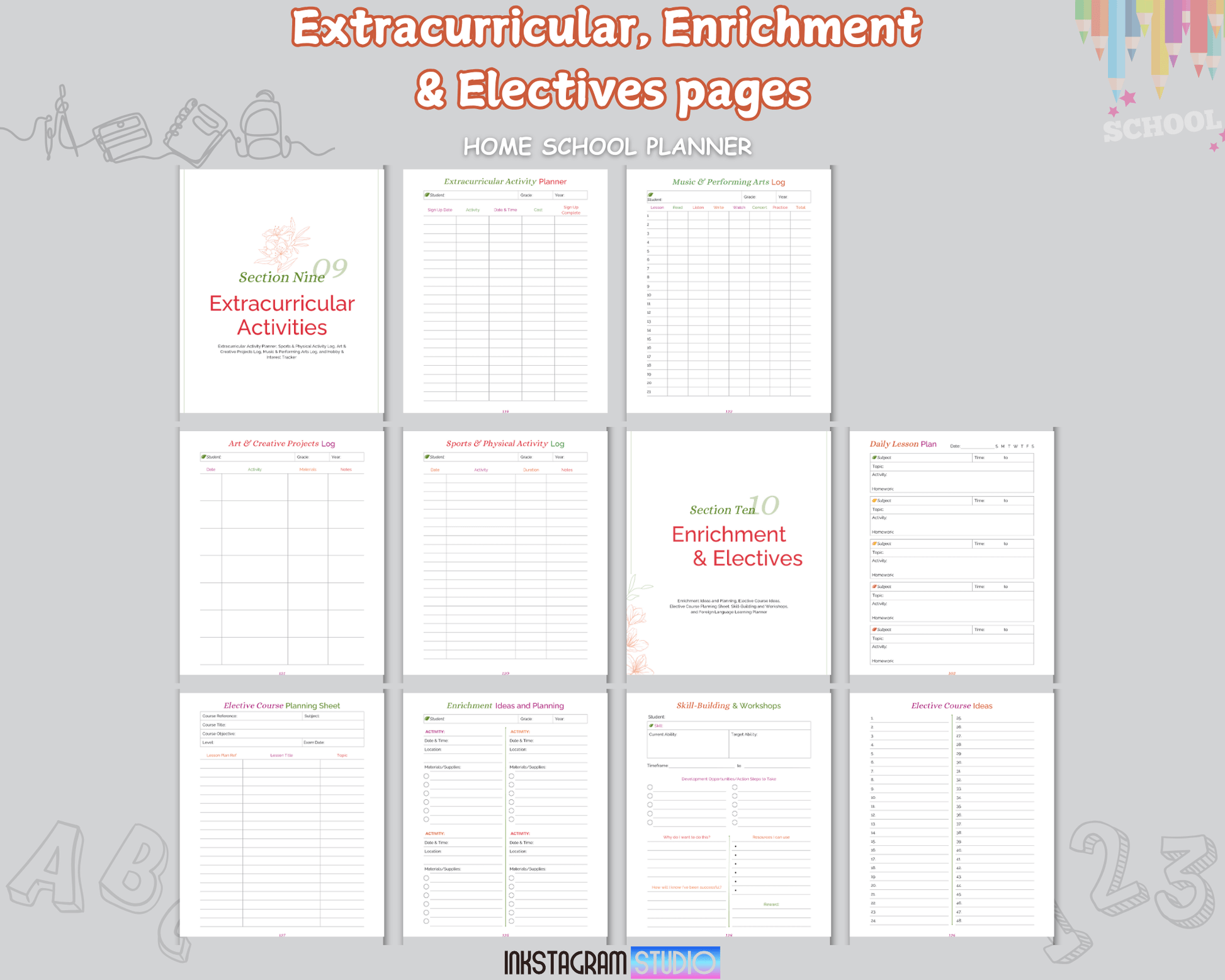 Ultimate Homeschool Planner Extracurricular Enrichment Electives Pages