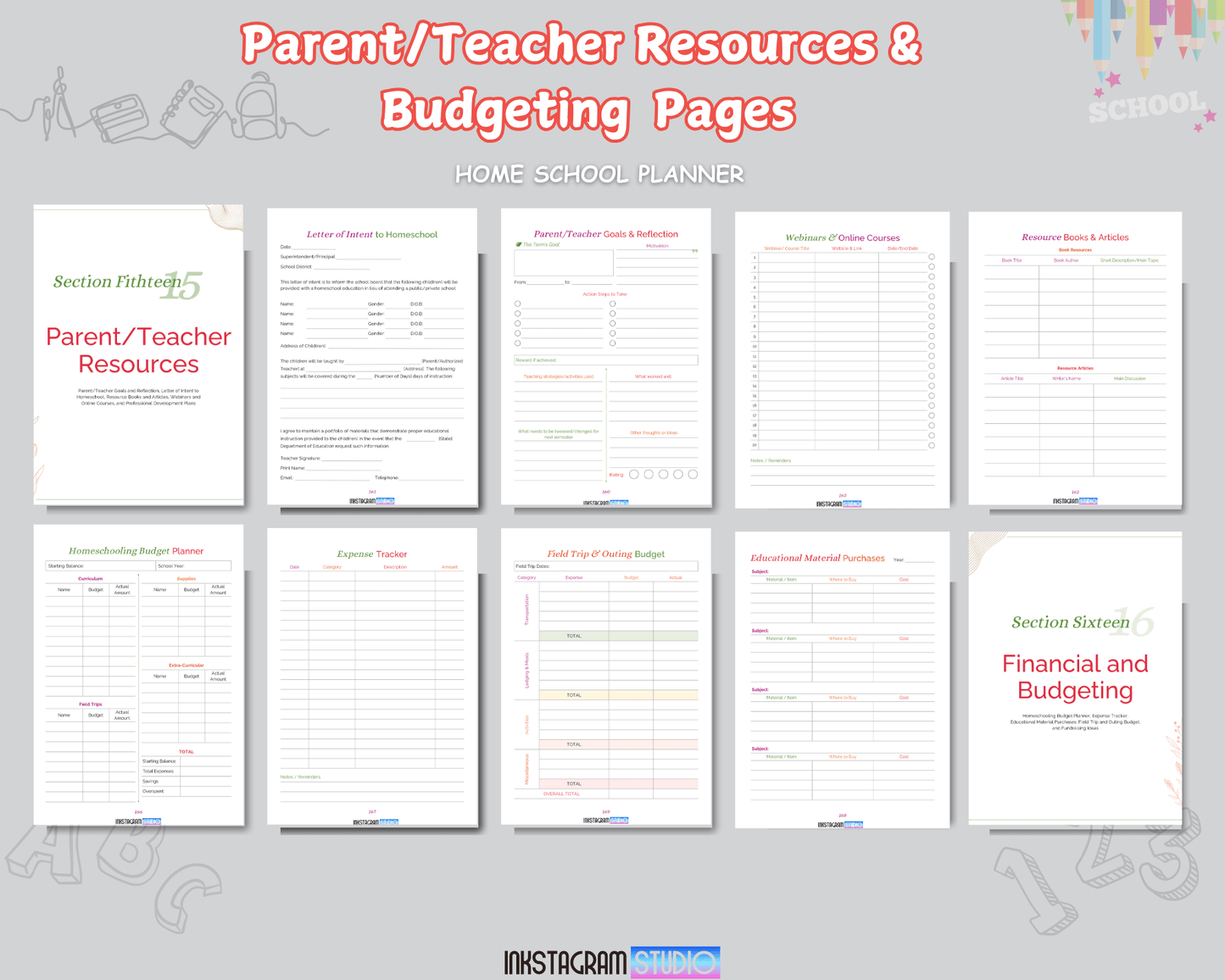 Ultimate Homeschool Planner - Parent/Teacher Resources and Budgeting Pages for organized homeschooling.