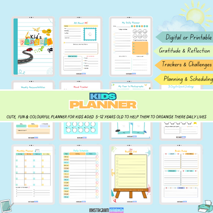 Kids digital planner for organization with colorful, engaging pages for boys and girls.