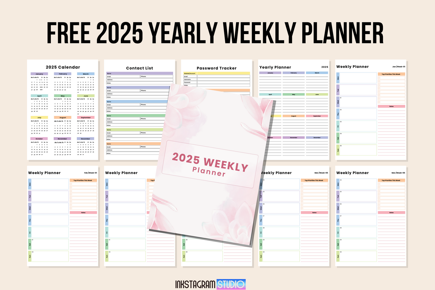 FREE 2025 Yearly Weekly Planner – Instant Digital Download