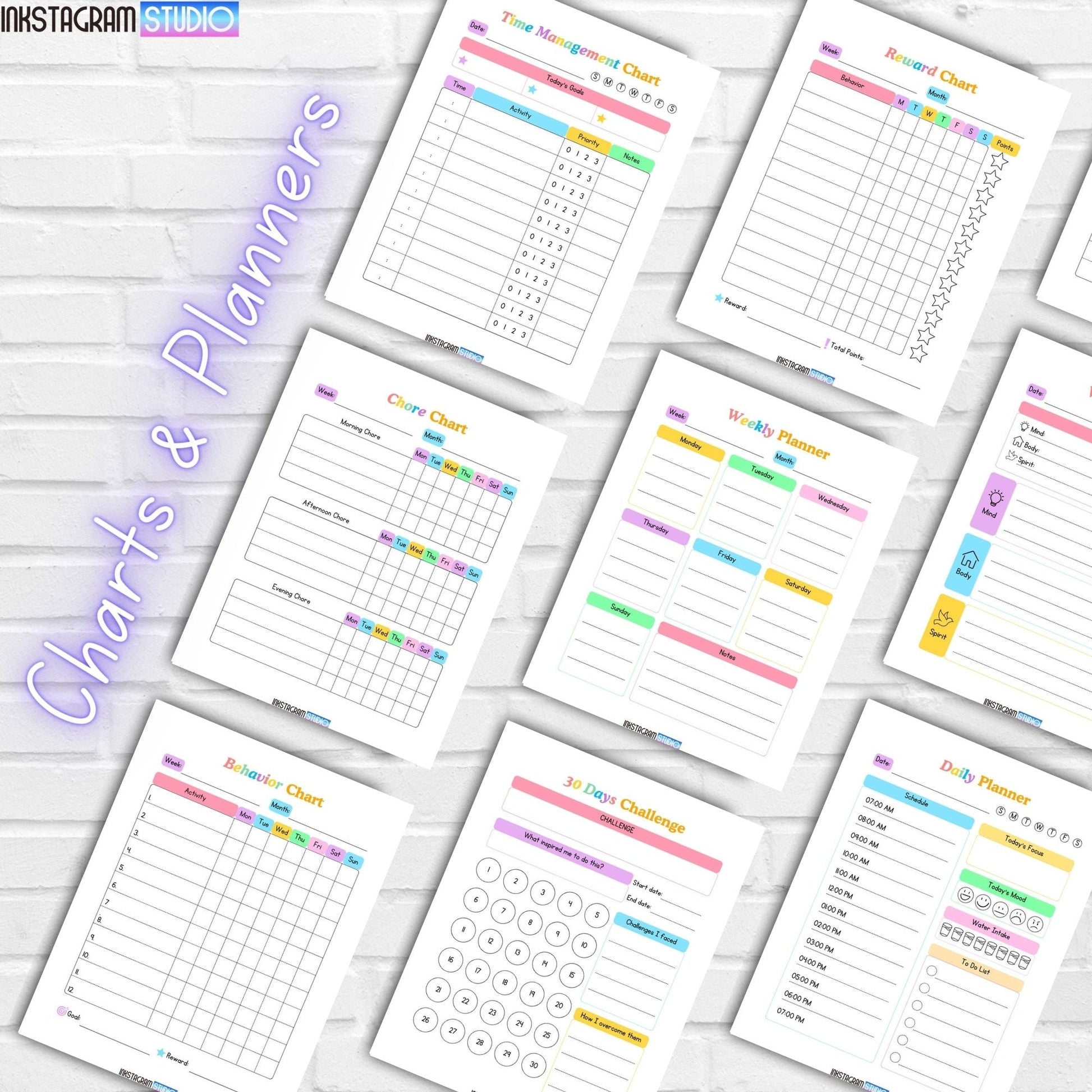 ADHD Kids Planner with charts and planners for routines and organization.