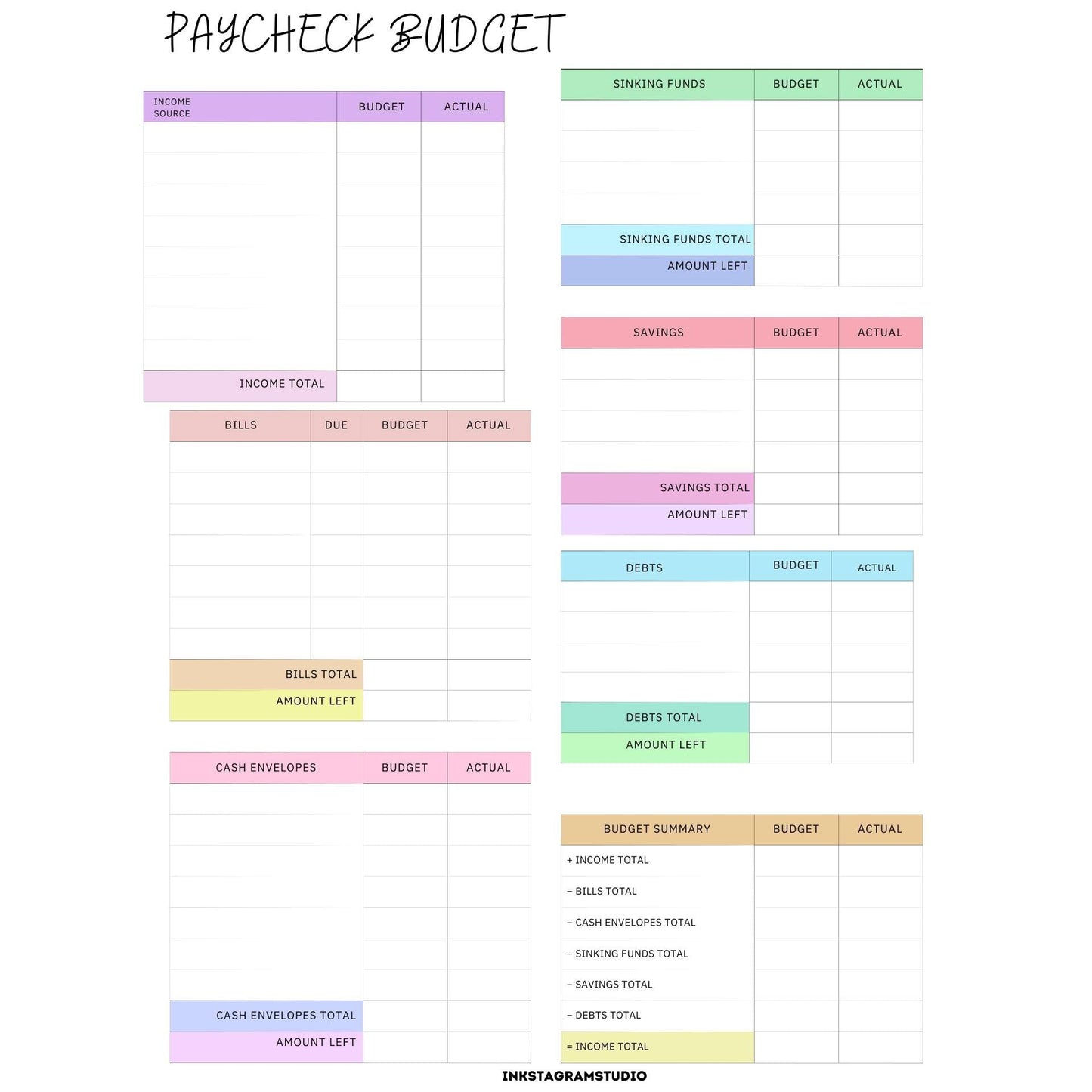 Financial planner template for budgeting and tracking expenses.