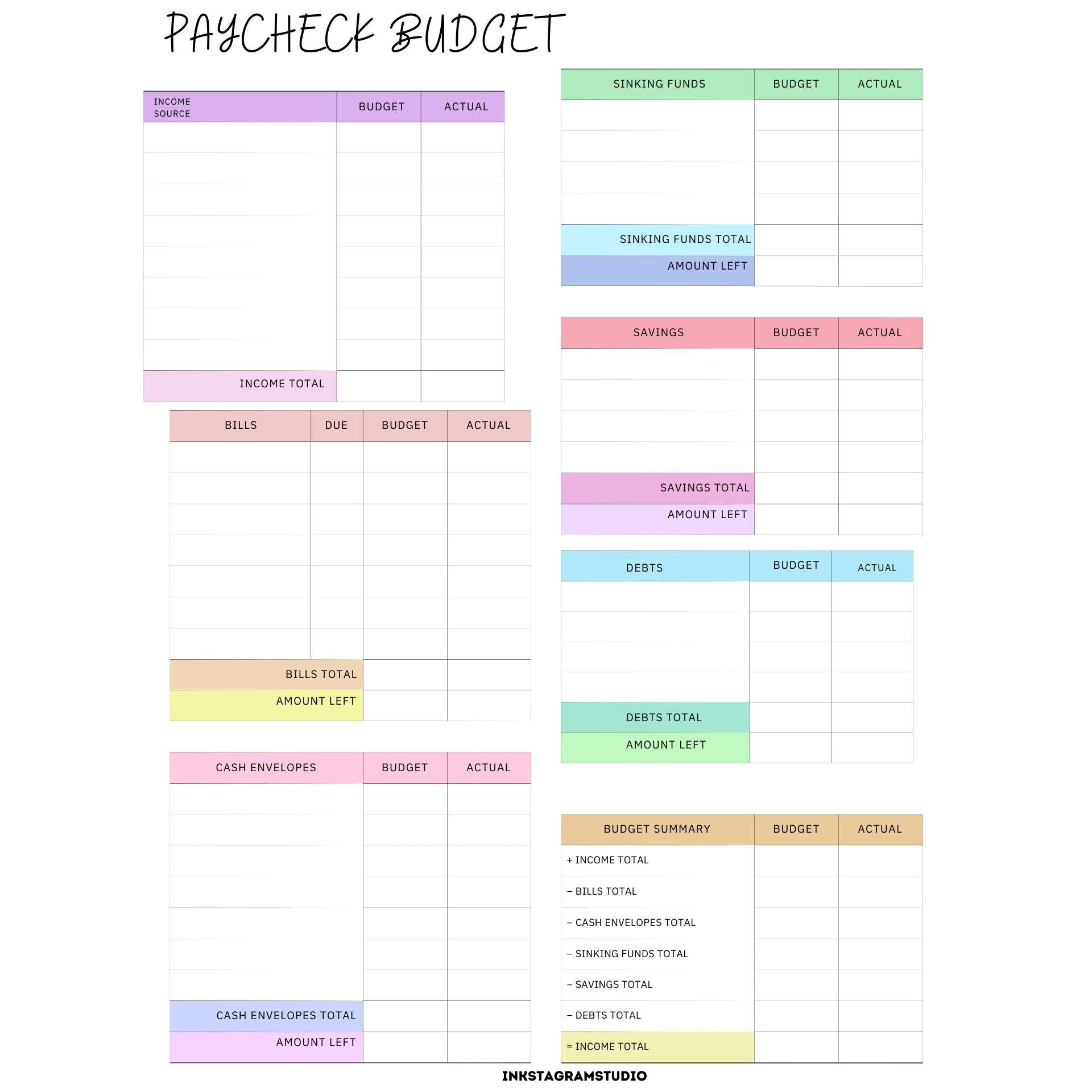 Financial planner template for budgeting and tracking expenses.