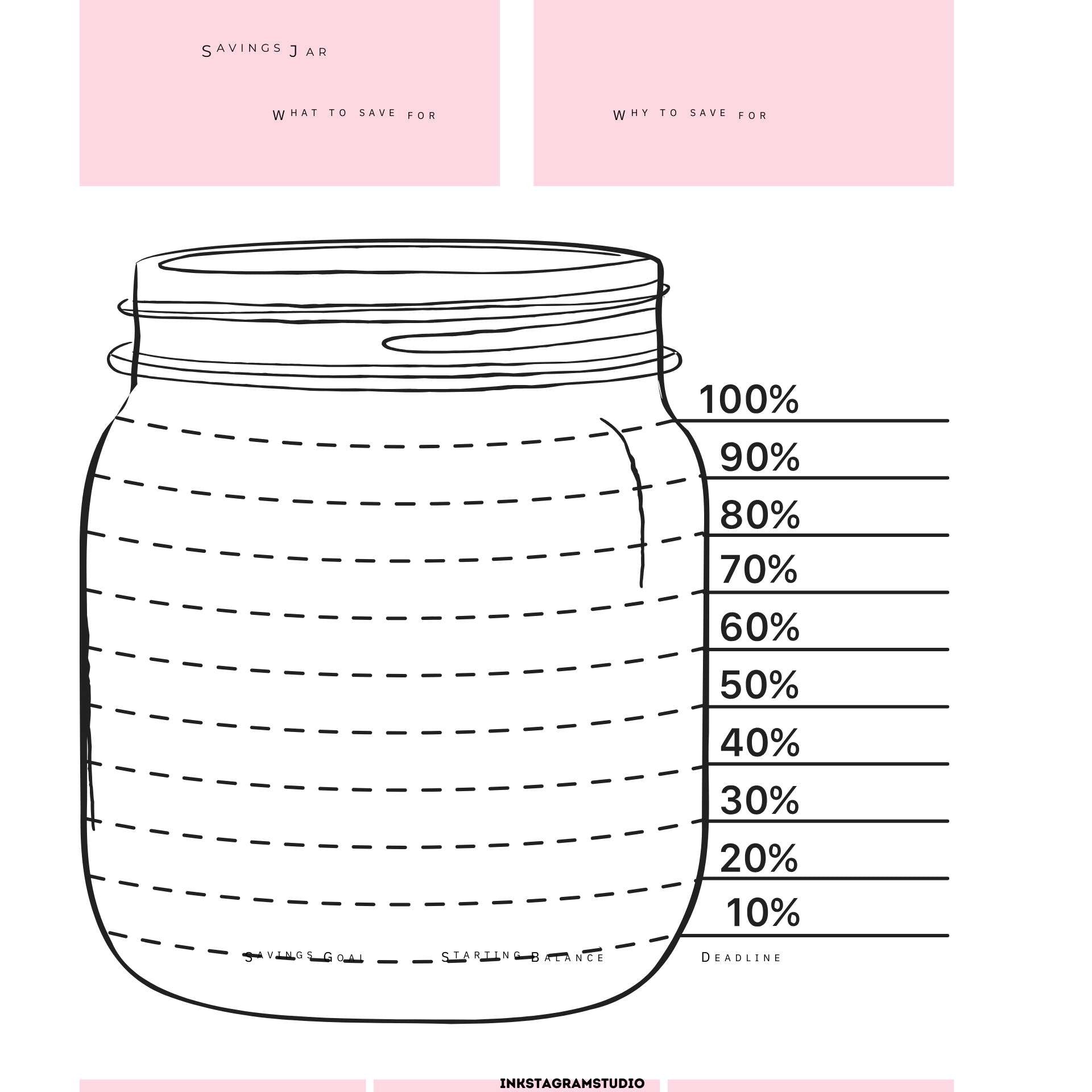 Illustration of a savings jar with percentage markers for financial planning and goal setting.