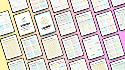 Stylish Annual Goal Achievement Planner pages displayed, designed for tracking success and ambitious goal-setting.