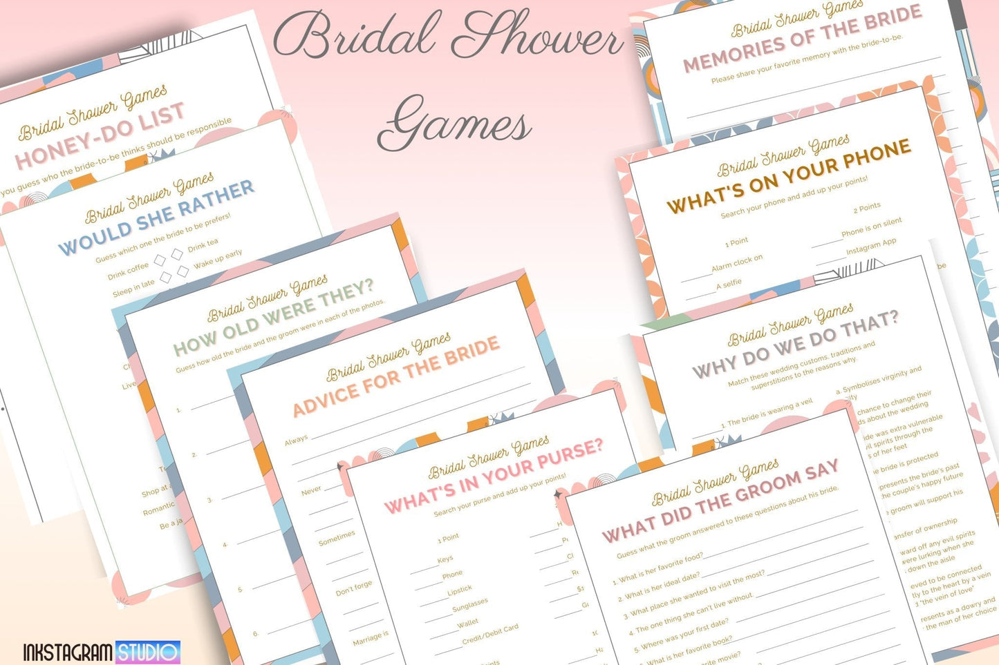 Bridal Shower Games & Planners collection with interactive and unique challenges.