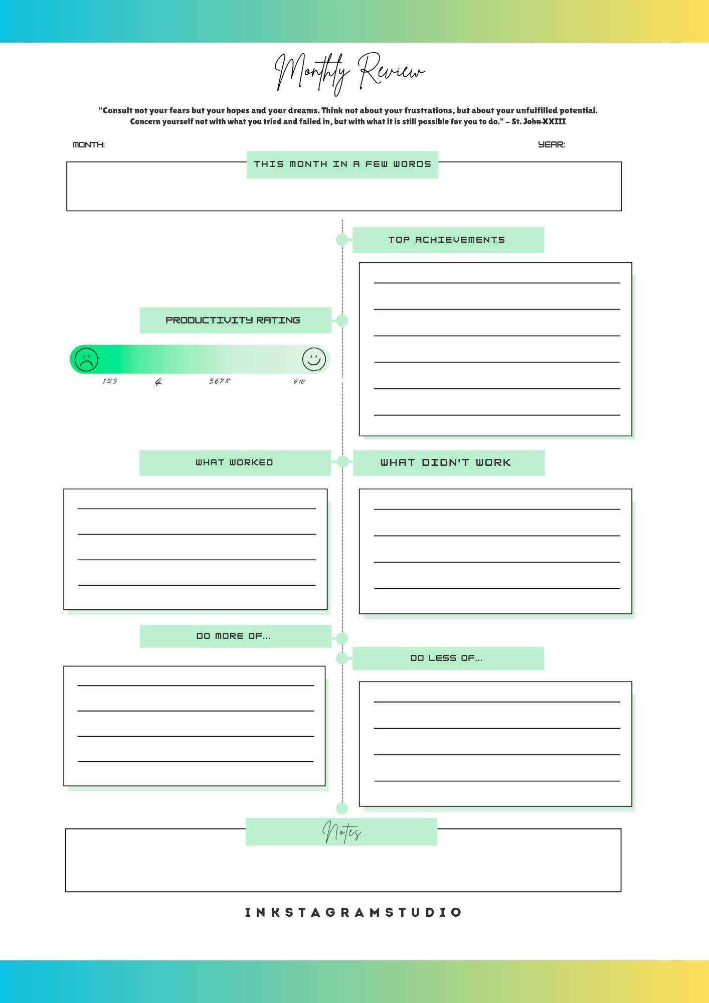 Digital Monthly Planner for productivity and organization, featuring monthly, weekly, and reflective sections.