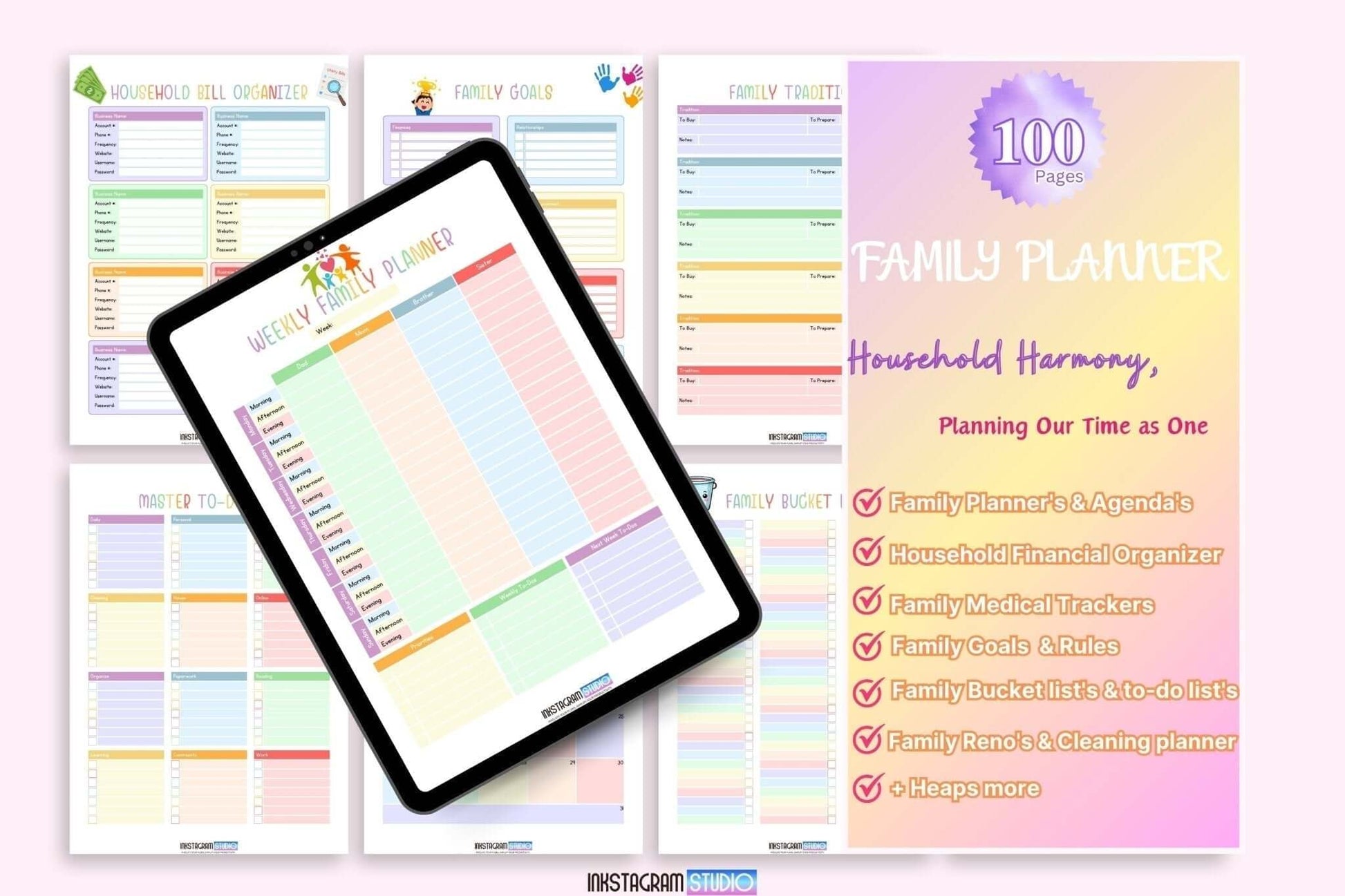 Ultimate Wedding Family & Parenthood Planning Set with comprehensive planner sheets and digital organizer.