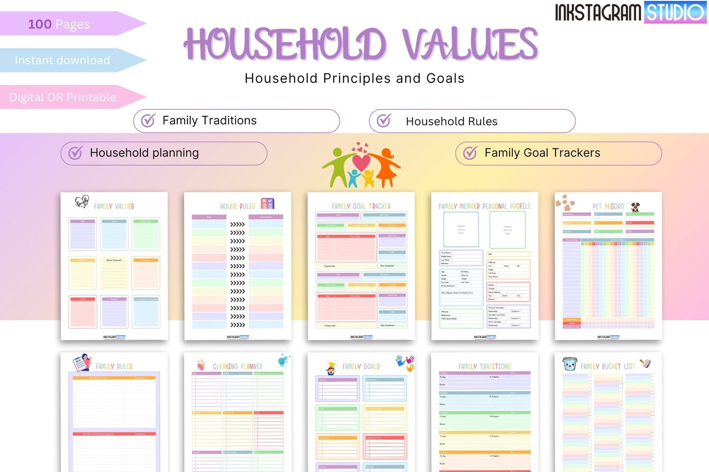 Family planner pages for organizing household activities and schedules.