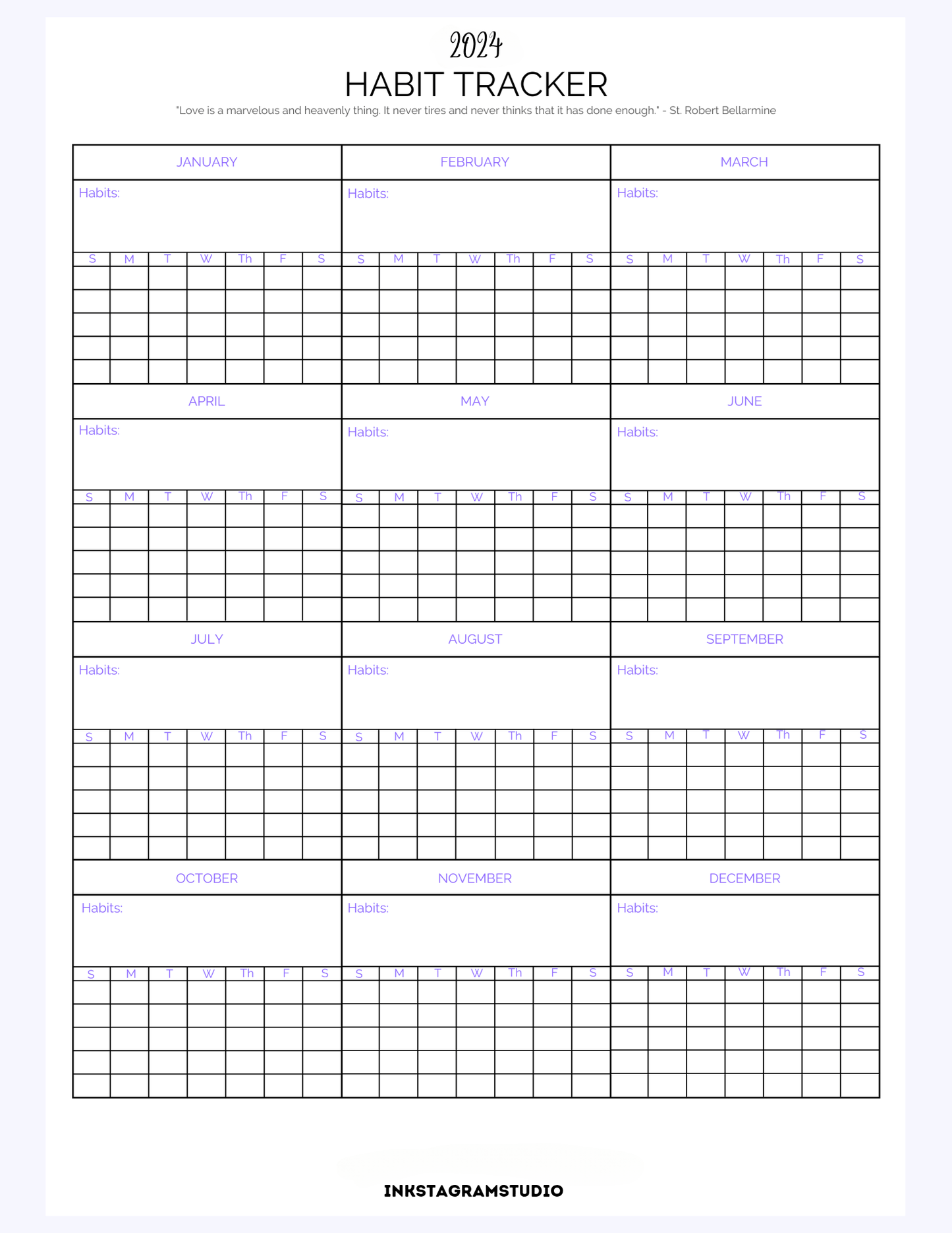 2024 Habits Tracker planner for building and monitoring daily habits.