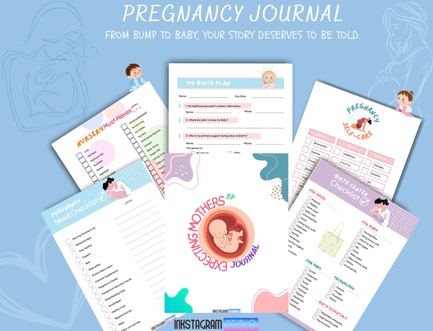 Pregnancy Journal with birth plan, checklists, and self-care guides.