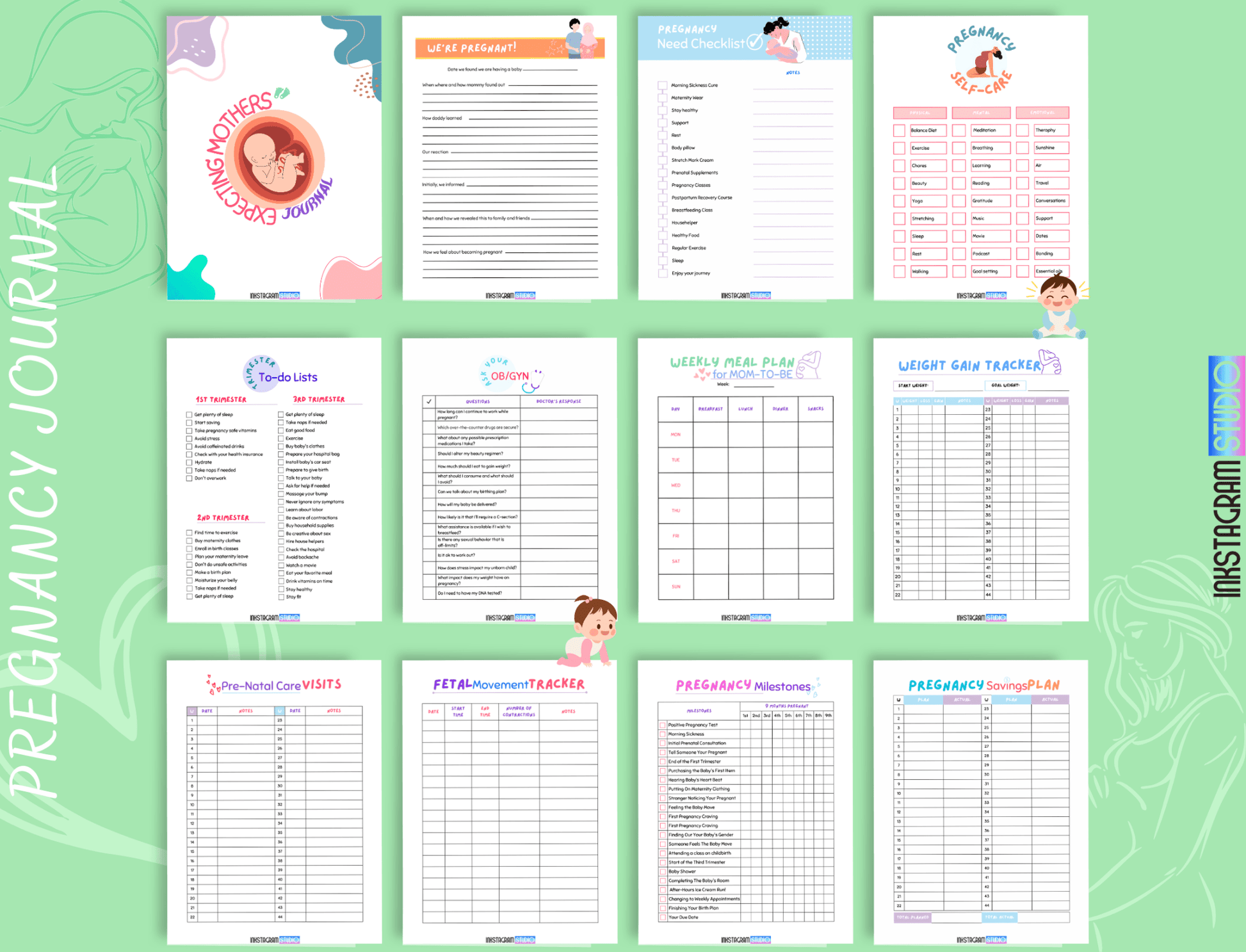 Pregnancy Journal with birth plan, checklists, and trackers for expecting mothers.