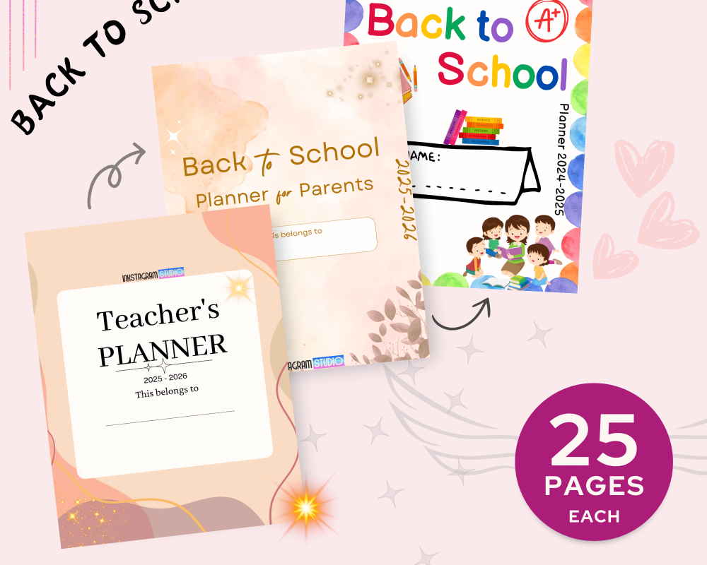 Back to School Planner Bundle for kids, parents, and teachers with 25 pages each.