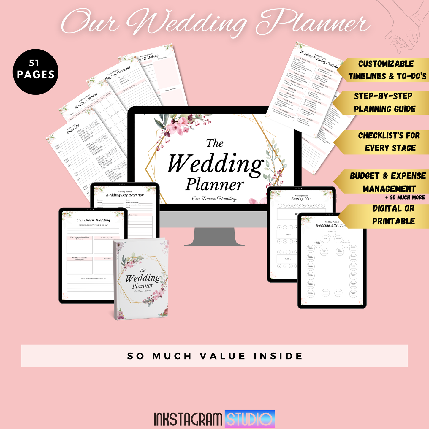 Ultimate Wedding Planner bundle with customizable timelines, step-by-step guides, budget tools, and more.