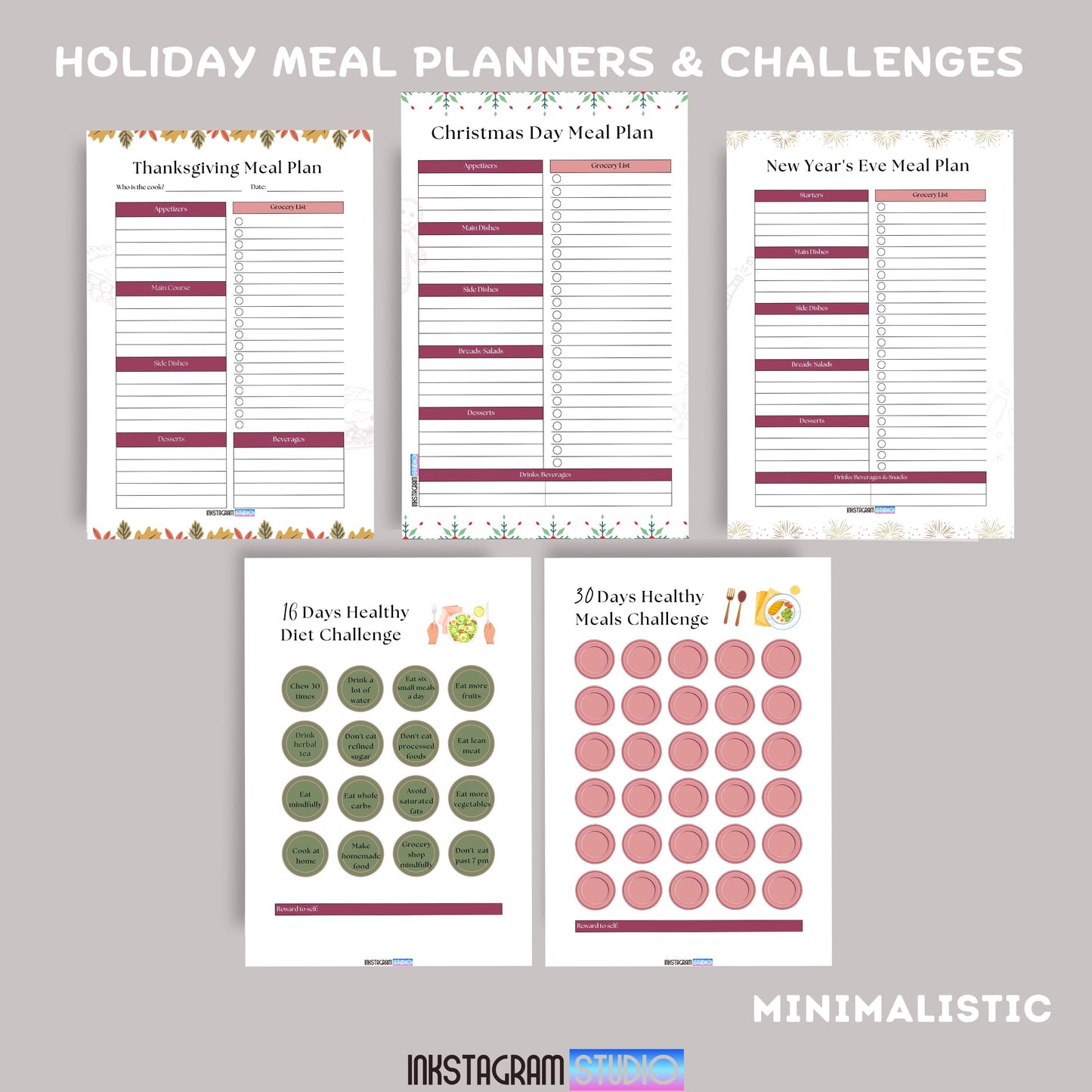 Ultimate Meal Planner featuring holiday meal plans and diet challenges for easy meal prep and organization.