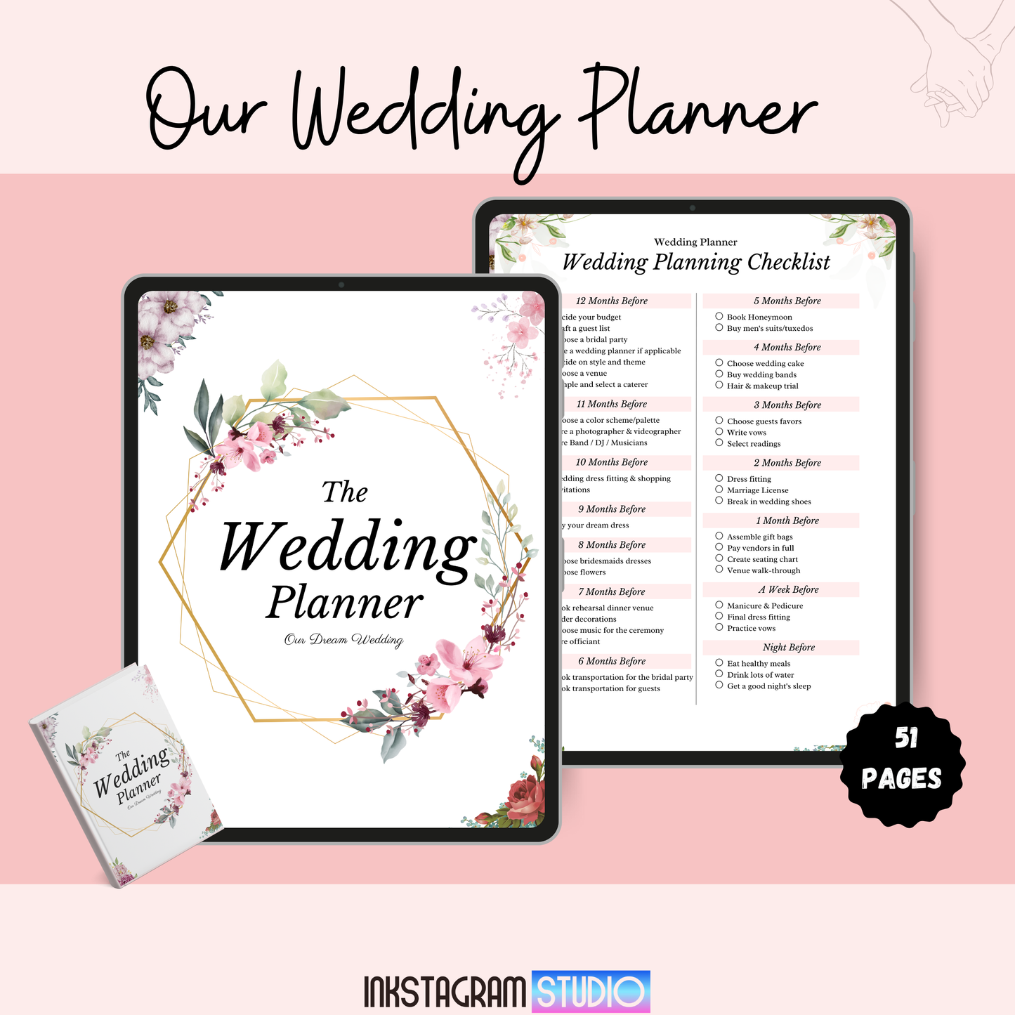 Ultimate Wedding Planner guide with checklist, floral design, and 51 pages for dream wedding planning.