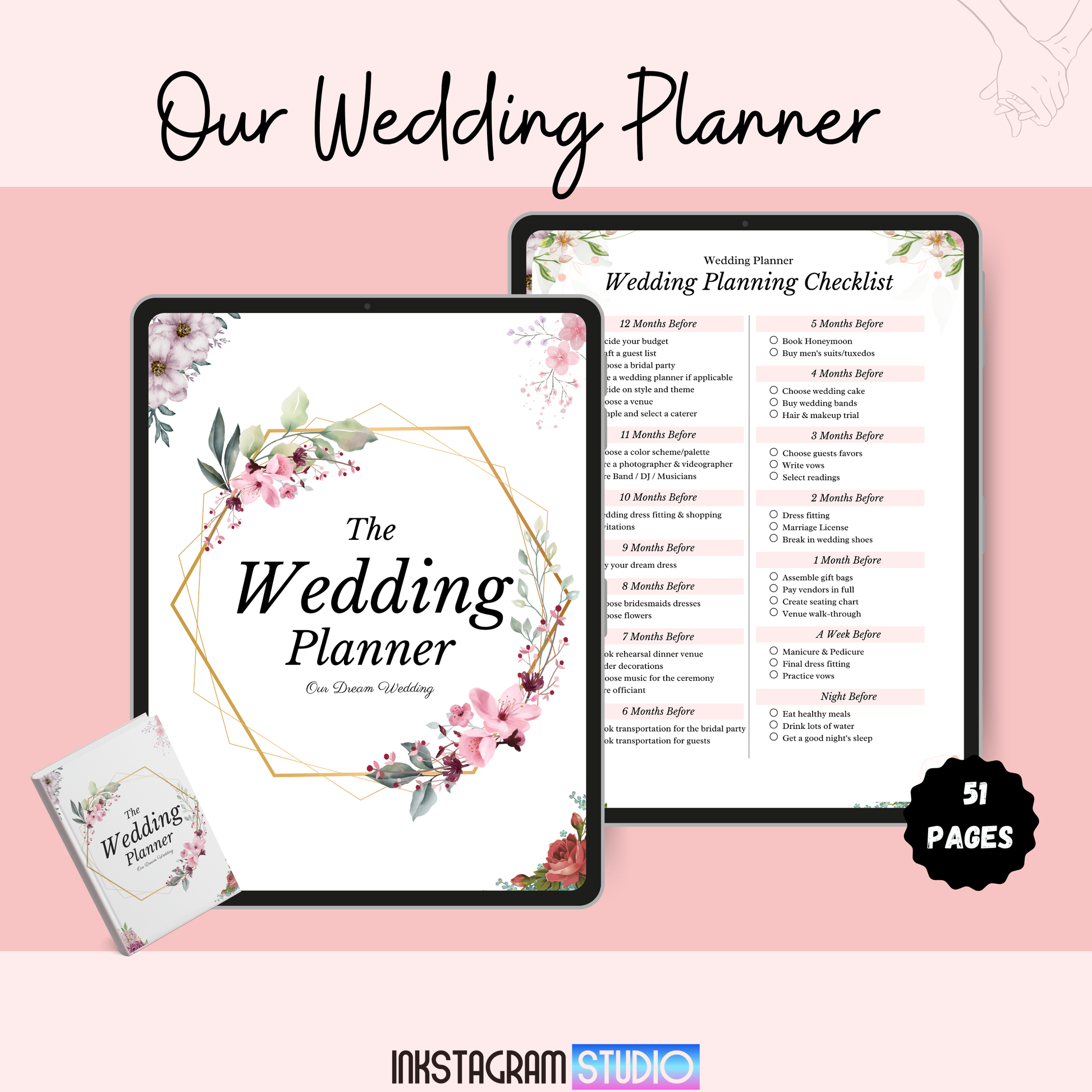 Ultimate Wedding Planner guide with checklist, floral design, and 51 pages for dream wedding planning.