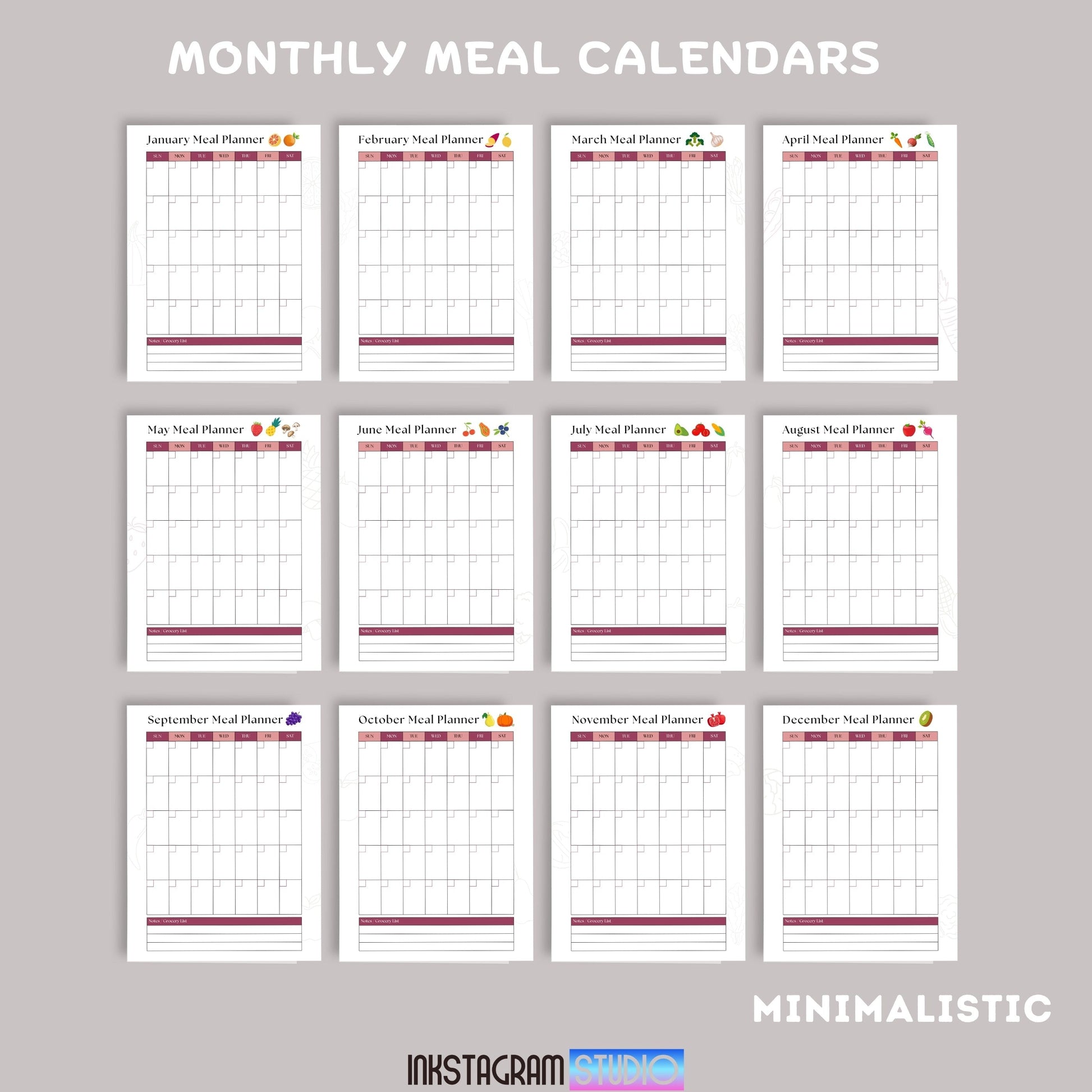 Monthly meal calendars layout from the Ultimate Meal Planner for easy meal prep and organization.