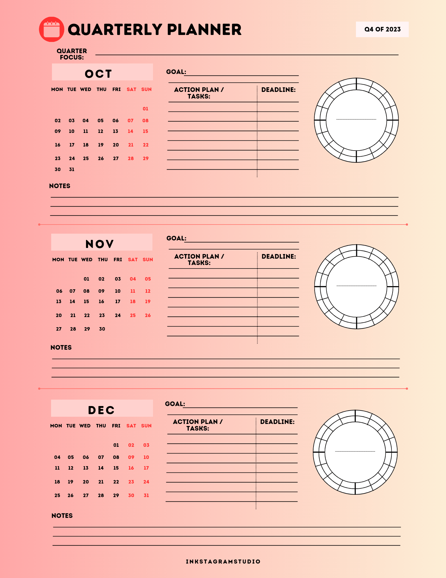 Yearly Quarterly Digital Planner with goal-setting pages, progress trackers, and reviews for effective yearly planning.